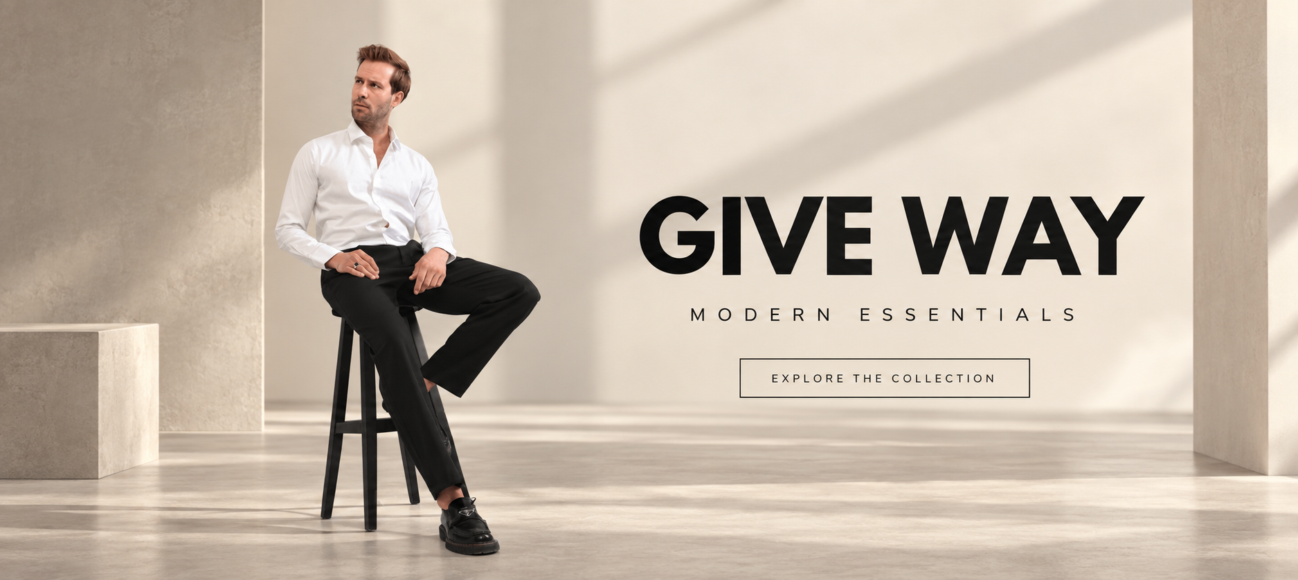 Give Way Modern Essentials men's collection banner